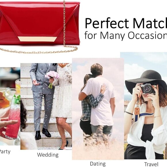 Patent Leather Envelope Clutch Womens Evening Handbag Stylish Shoulder Bag Purse - Picture 9 of 9